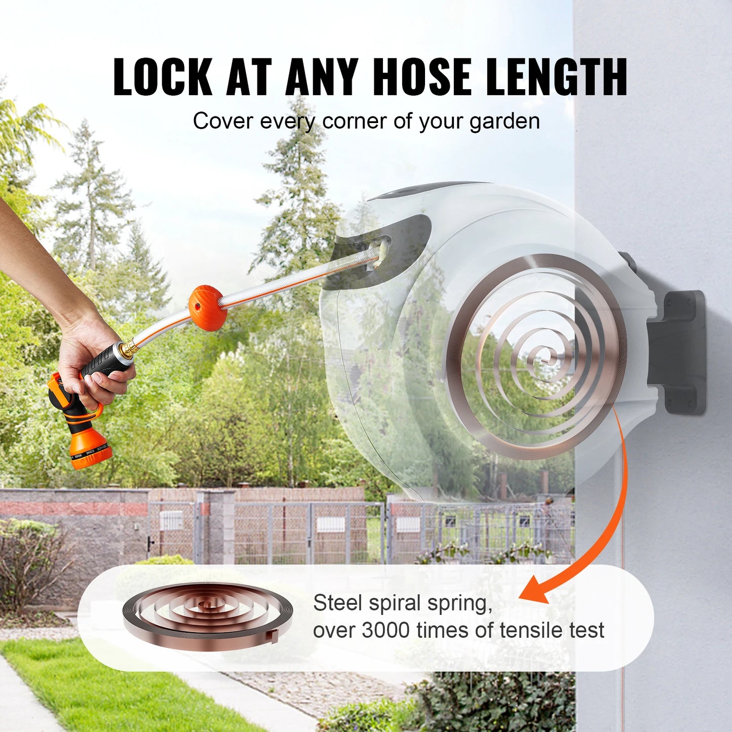Succebuy Wall Mounted Retractable Garden Hose Reel With Automatic Rewind And Nozzle