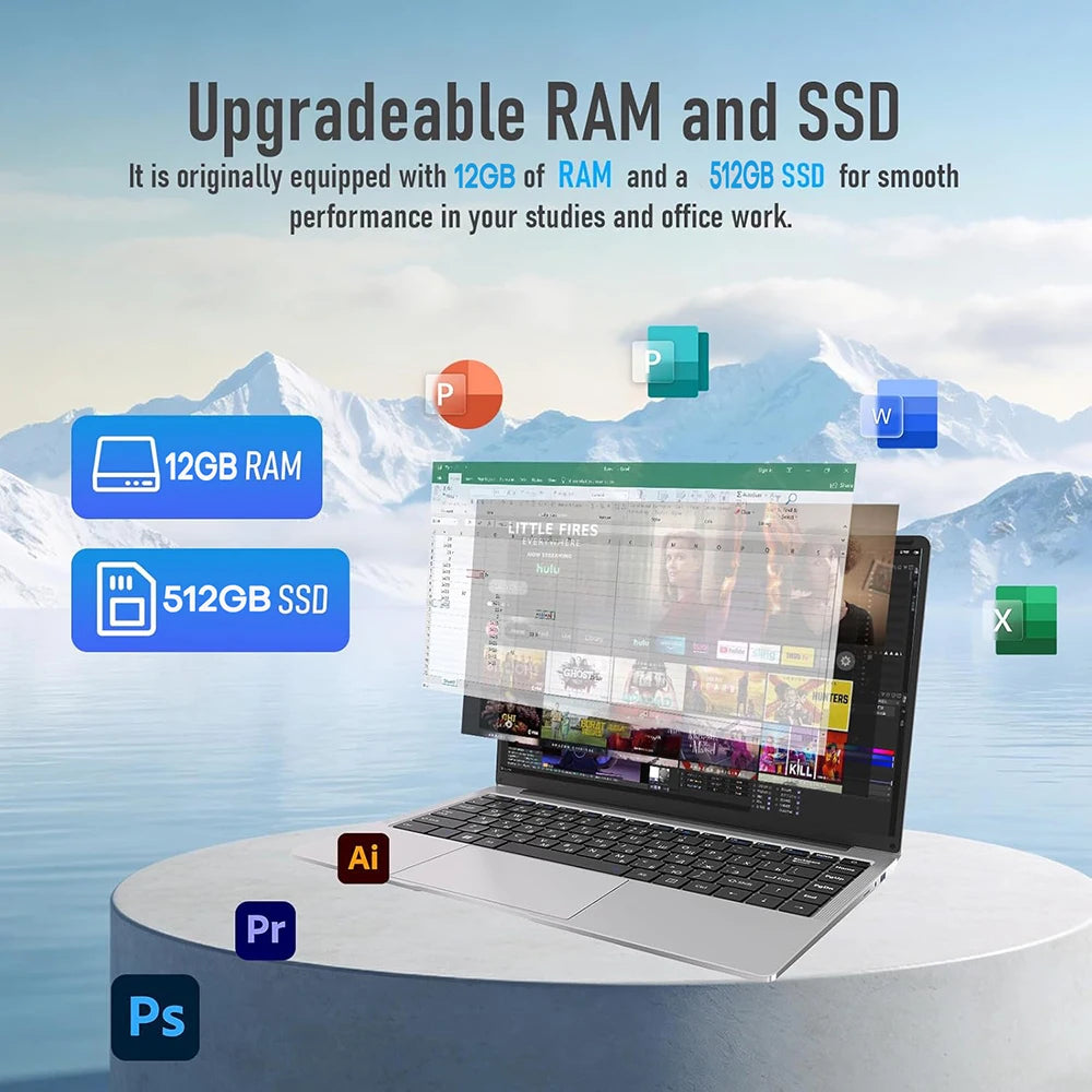 Xiaman Ultra Slim Windows 11 Laptop Intel Atom A3950 12GB RAM 1TB SSD Notebook