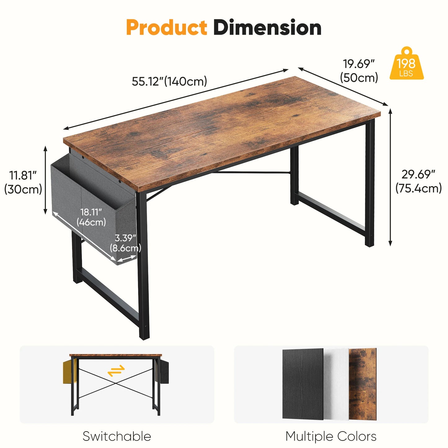 JHK Adjustable Computer Desk With Storage Bag Metal Frame Wood Top Assembly