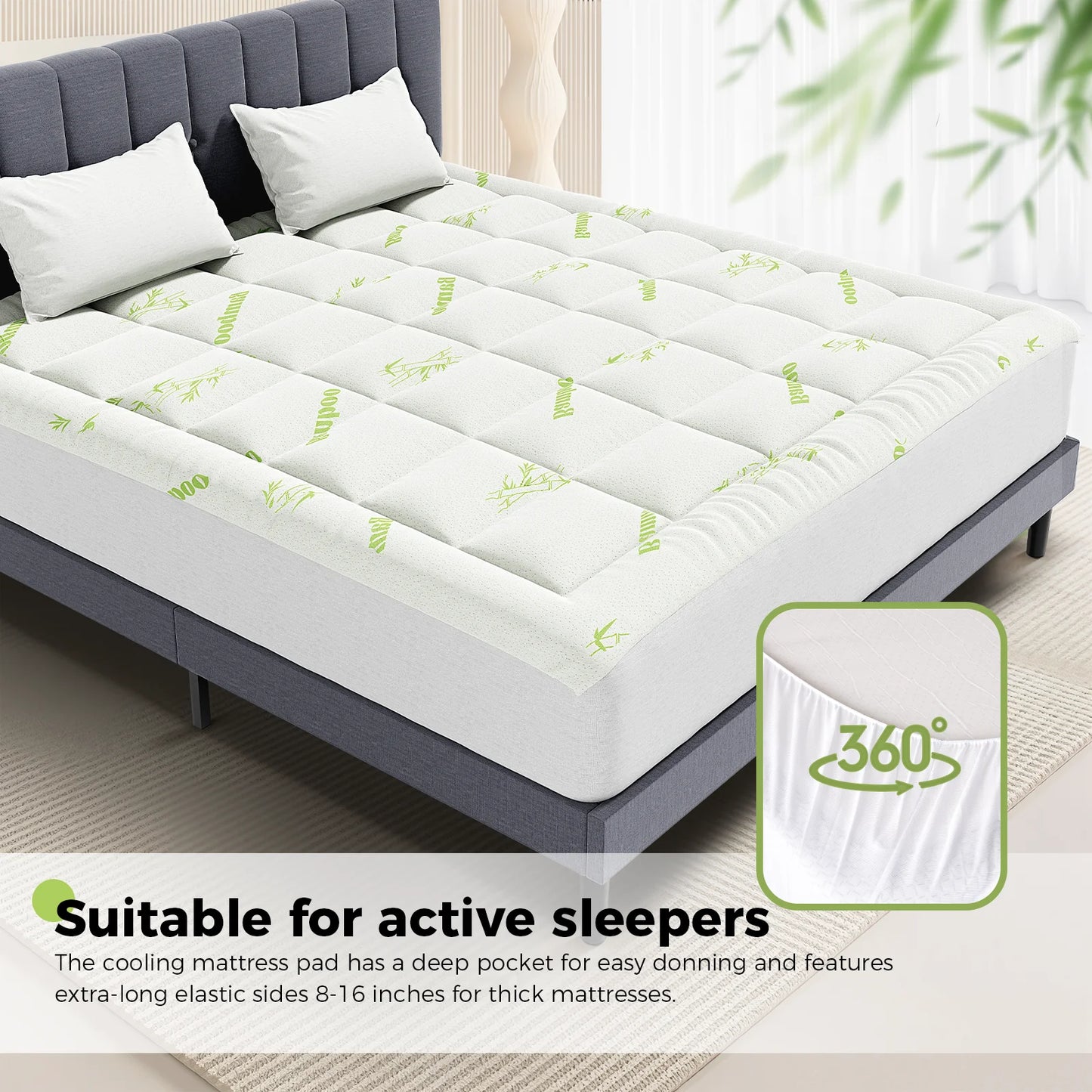 JHK Soft Bamboo Fiber Mattress Topper With Deep Pockets