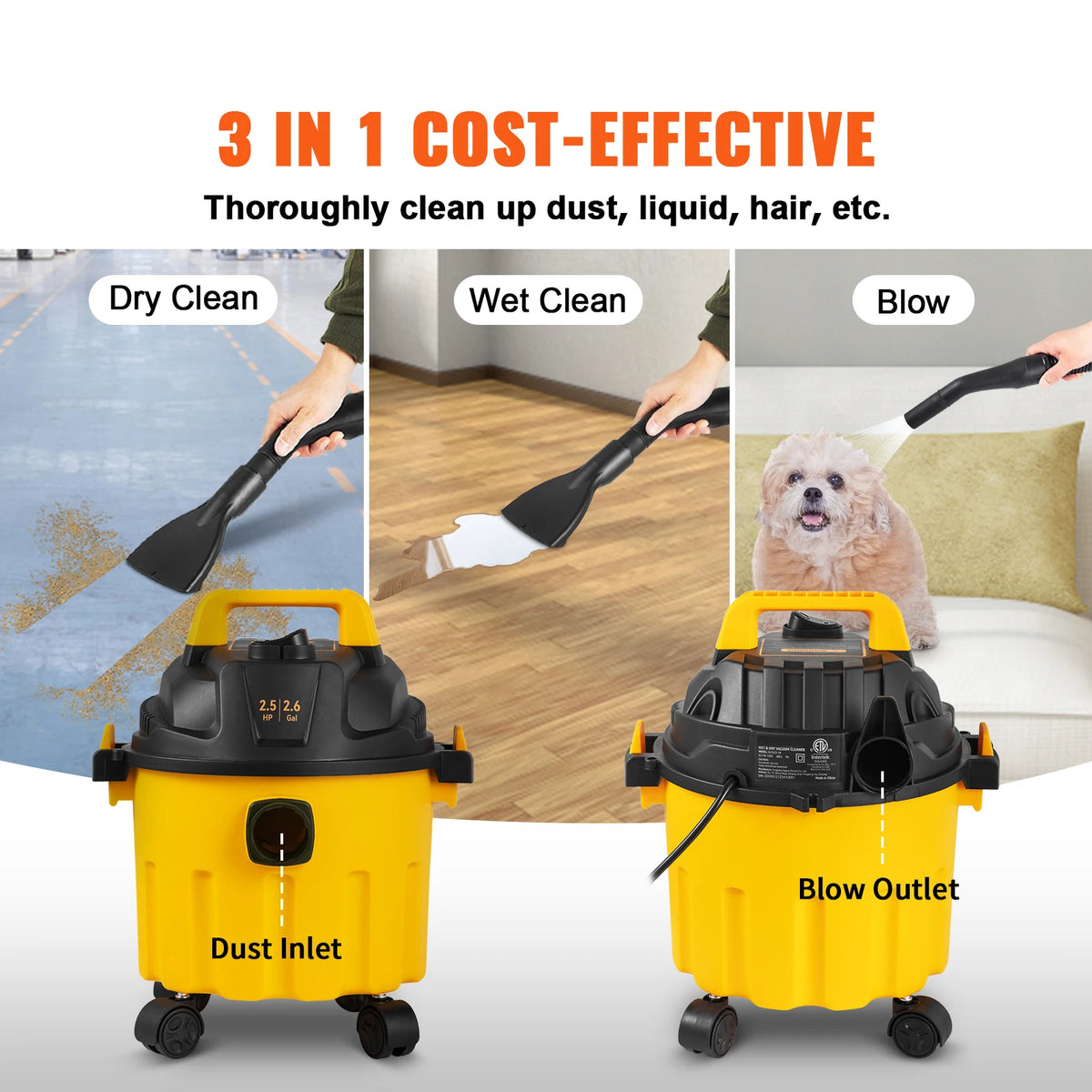 SucceBuy Wet Dry Shop Vacuum With HEPA Filter Blowing Function