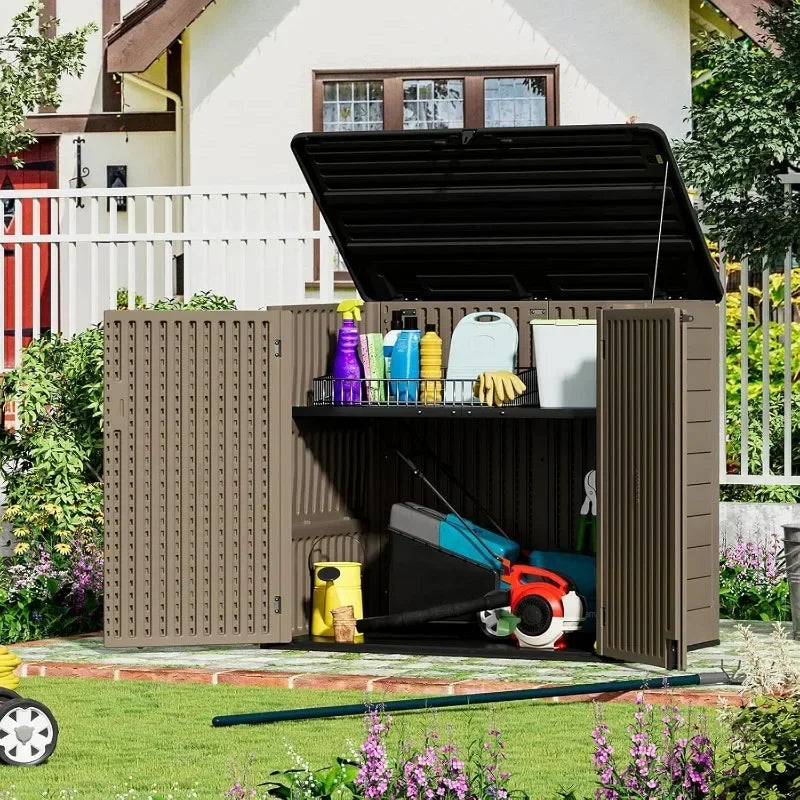 ZZM Large Outdoor Storage Shed, 48 Cu Ft Resin Versatile Storage Cabinet for Patio Accessories, Trash Cans &Garden Tools,Durable