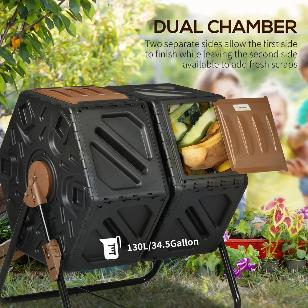 34.5 Gallon Composter Dual Chamber Compost Bin with Steel Legs