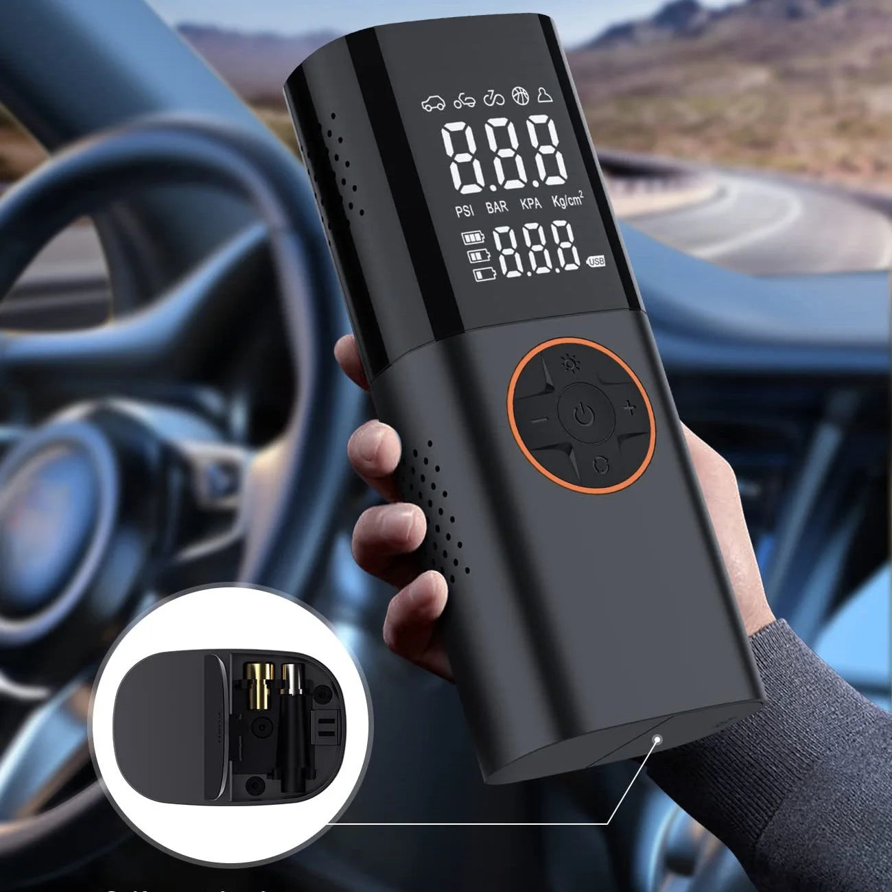 Portable Tire Inflator Air Compressor With LED Light And Pressure Gauge