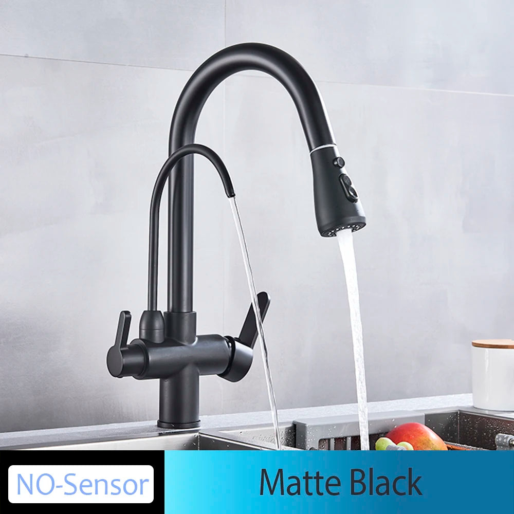 Onyzpily Deck Mounted Brass Dual Handle Kitchen Faucet