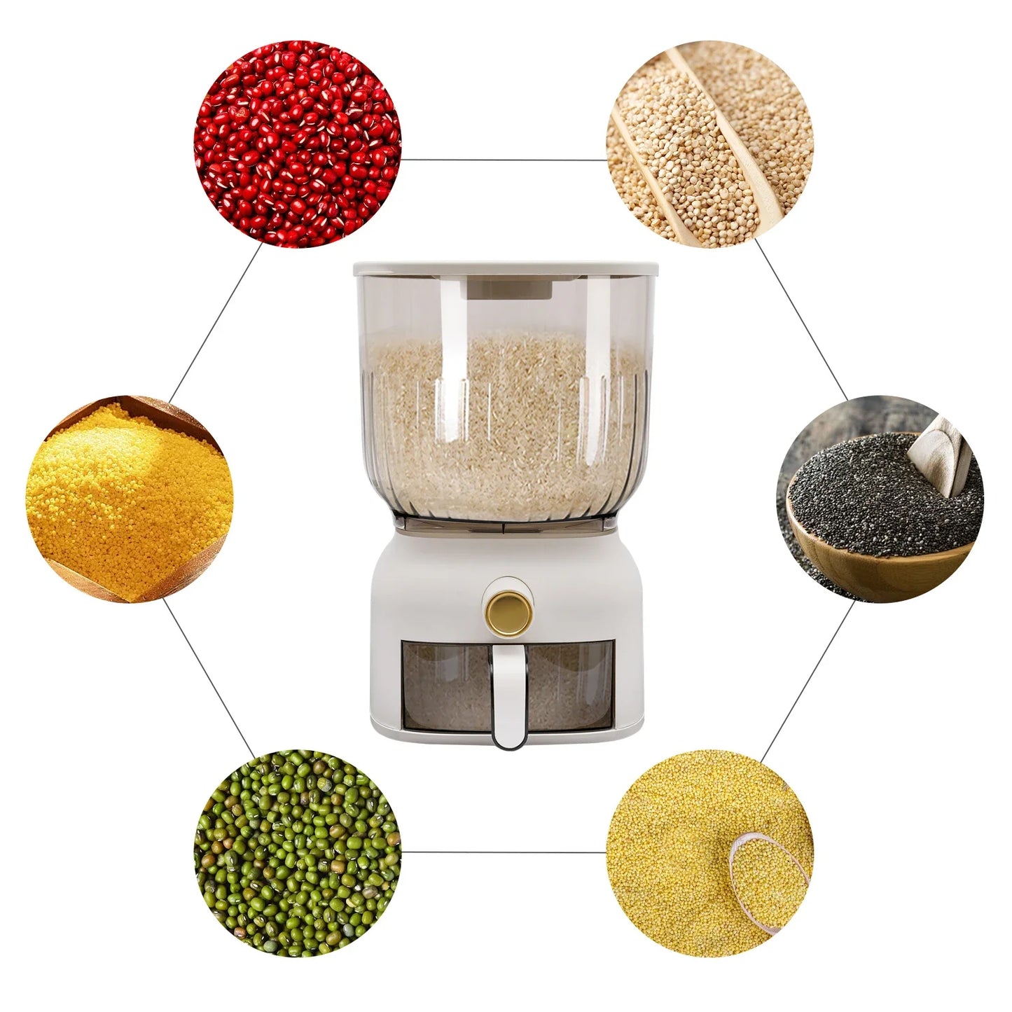 Rice Dispenser Large Sealed Grain Storage Container Kitchen Organizer