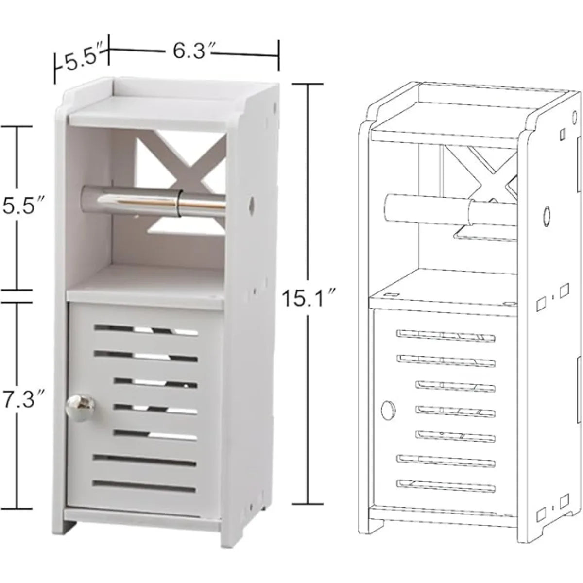 XIUWO Free Standing Bathroom Storage Cabinet With Toilet Paper Holder