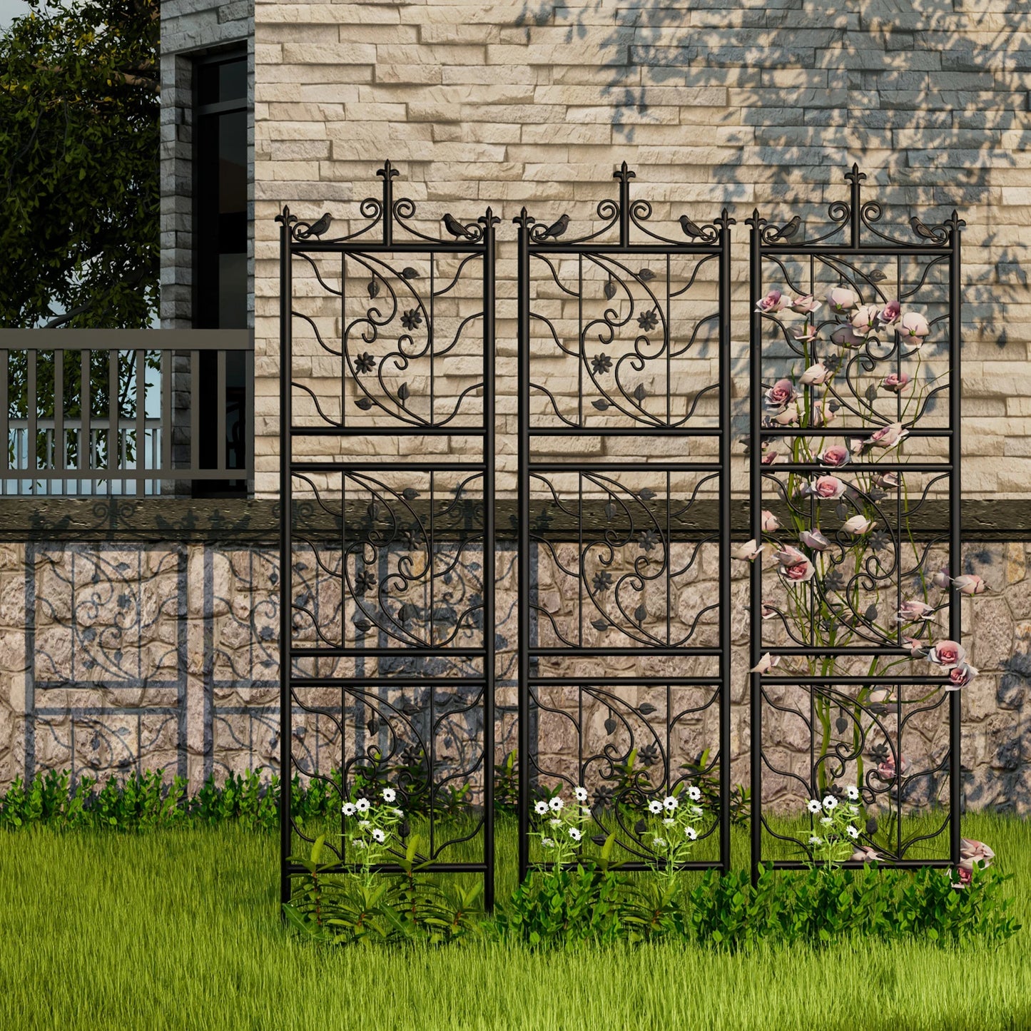 Garden Trellis Fence Panel Iron For Climbing Plants Yard Decor