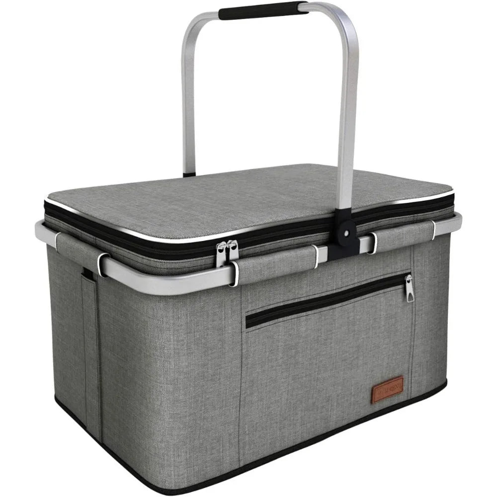 NBVCX Insulated Picnic Basket With Dual Pockets And Leakproof Foldable