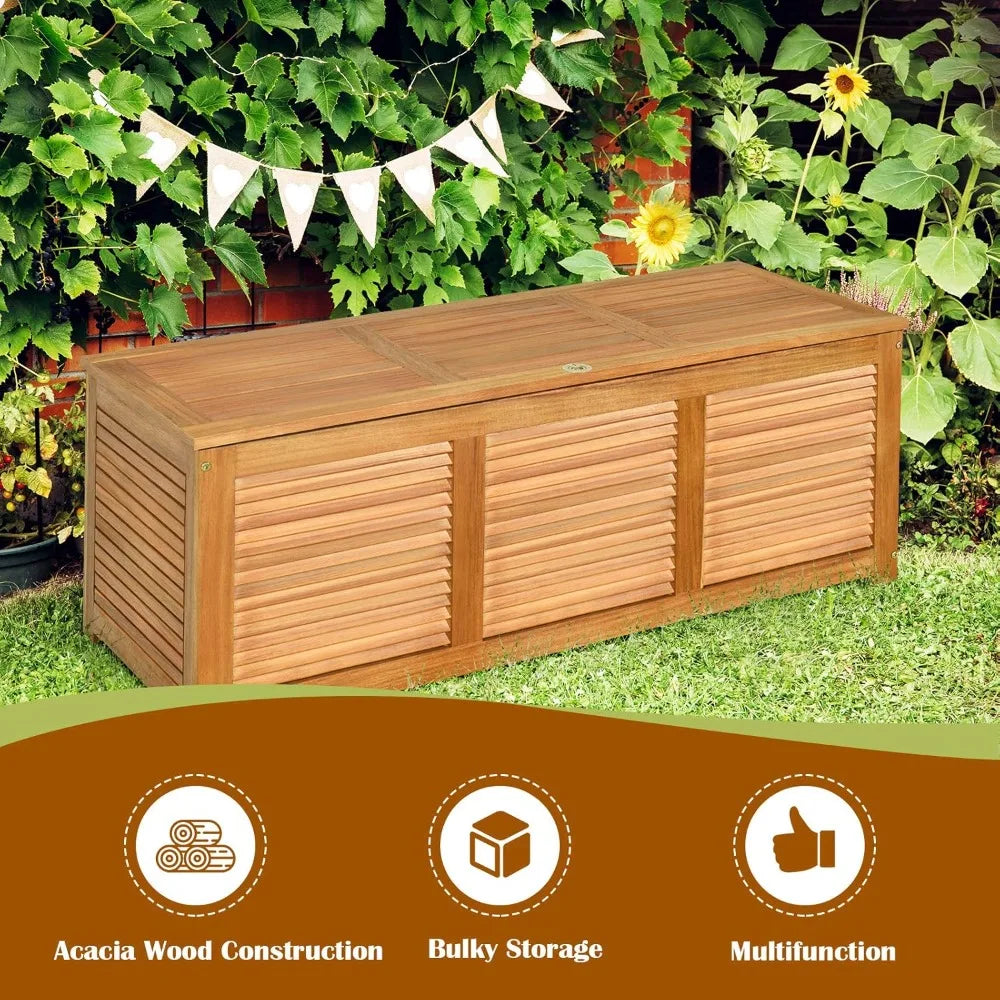 Acacia Wood Deck Box Outdoor Storage Bench For Garden Tools