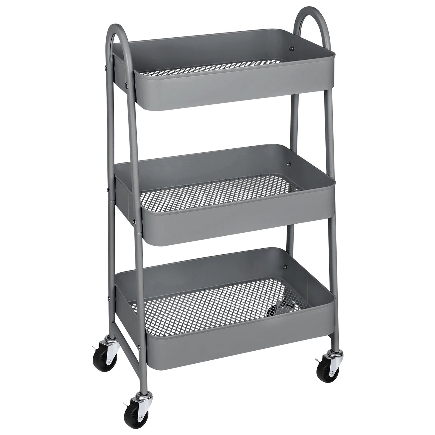 JHK Three Tier Metal Storage Cart With Lockable Wheels