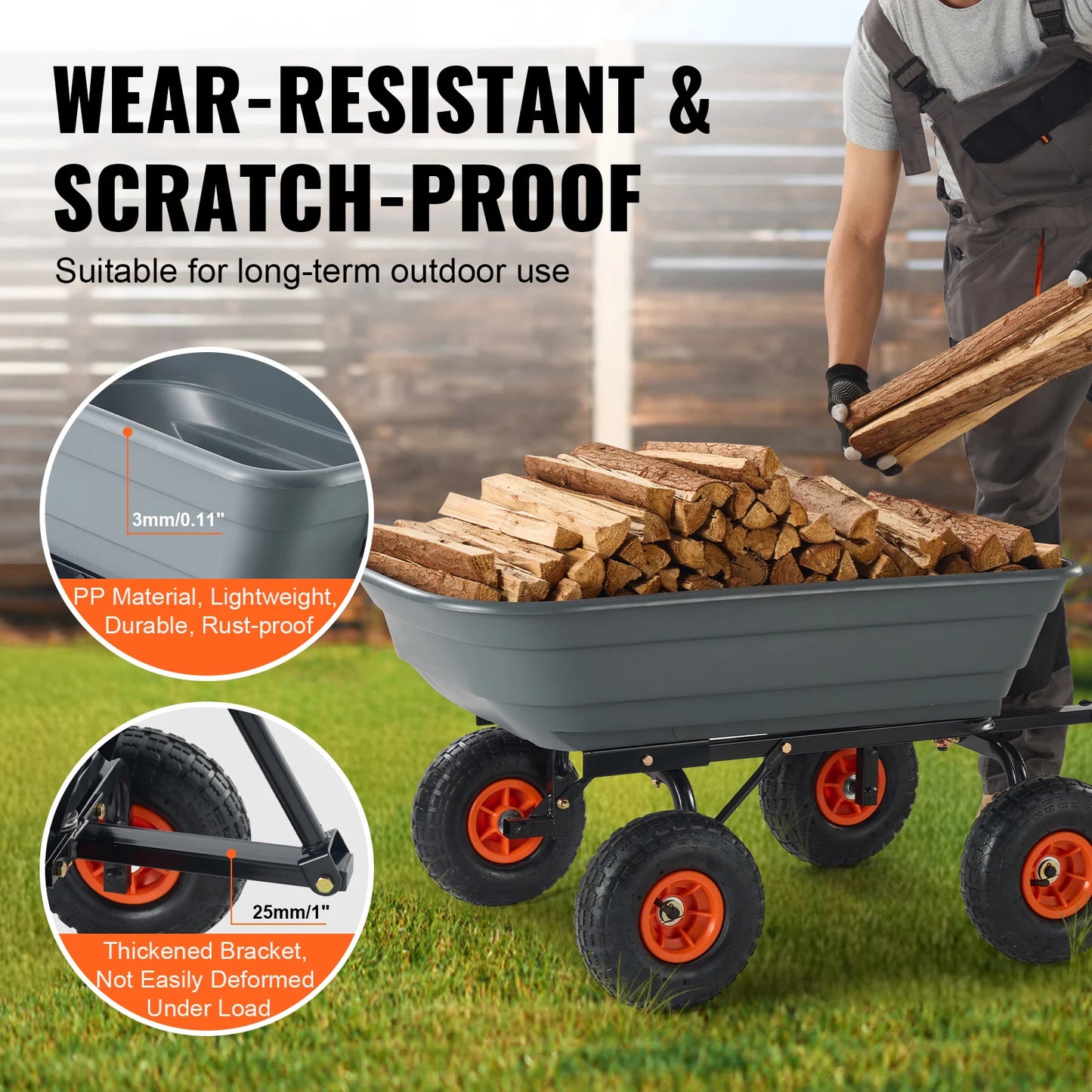 SucceBuy Dump Cart With 2 In 1 Handle For Transport