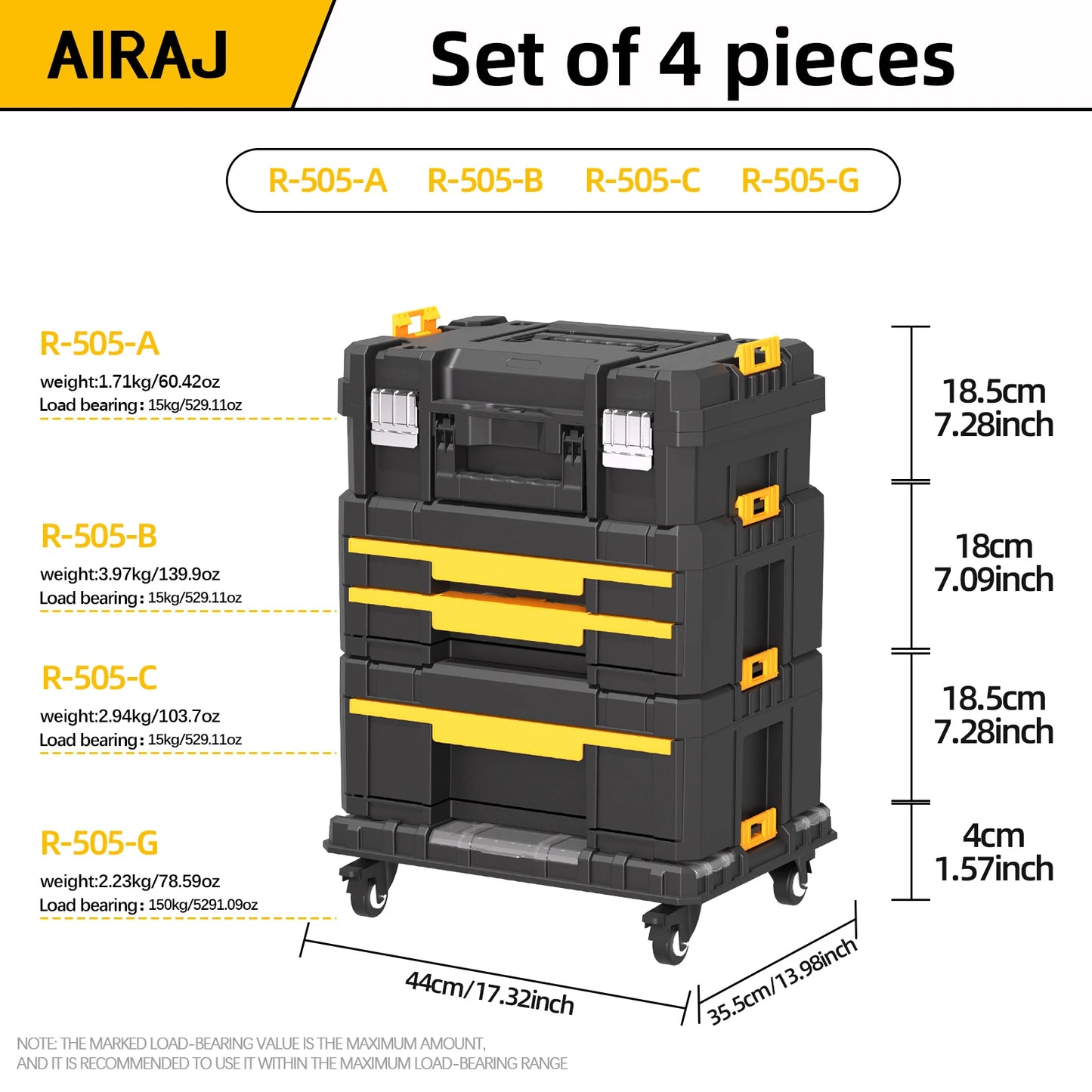 AIRAJ Multifunctional Tier Stackable Tool Organizer With Rolling Storage