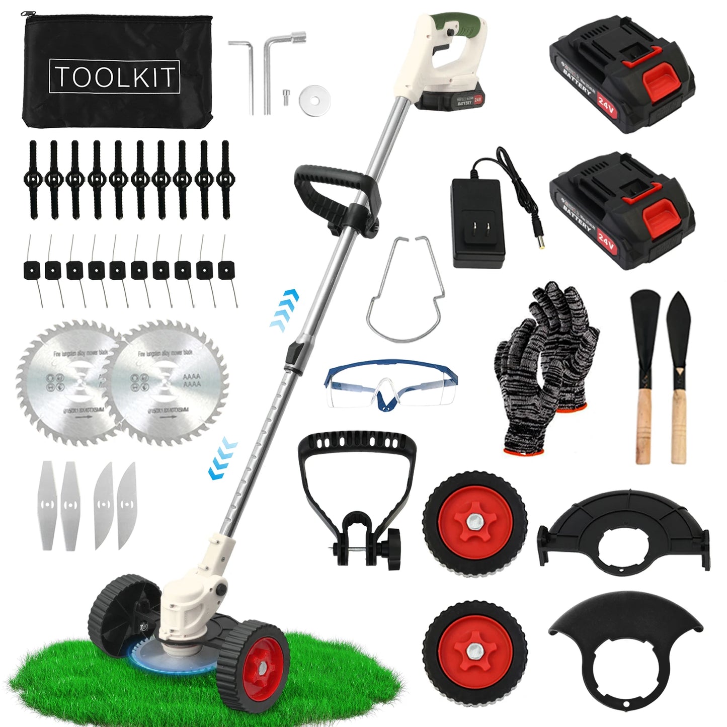 21V Cordless 3-In-1 Grass Trimmer Edger Mower With 2x2.0Ah Batteries