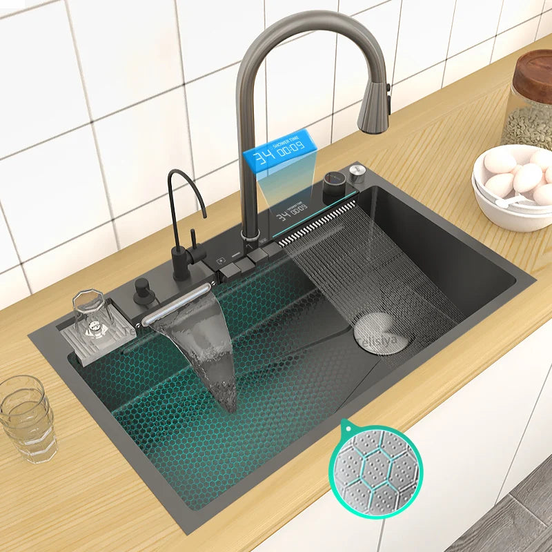 Telisiya Stainless Steel Waterfall Kitchen Sink With Digital Display