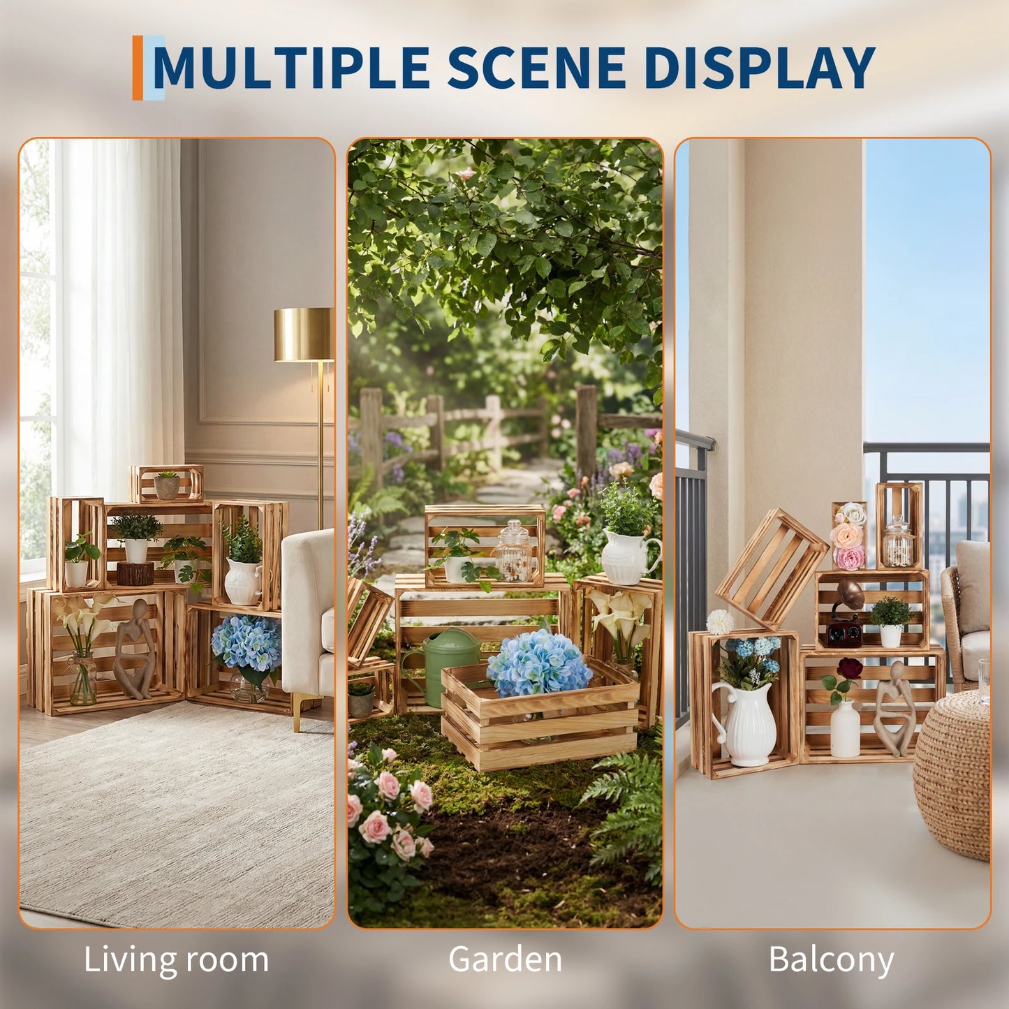 HiMISS 5 Pack Wooden Storage Crates Rustic Farmhouse Decor