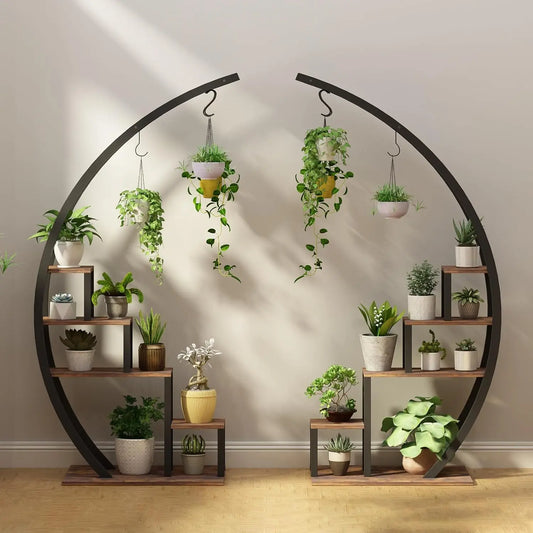 TWISTER.CK Indoor Half Moon Metal Plant Stand Shelf