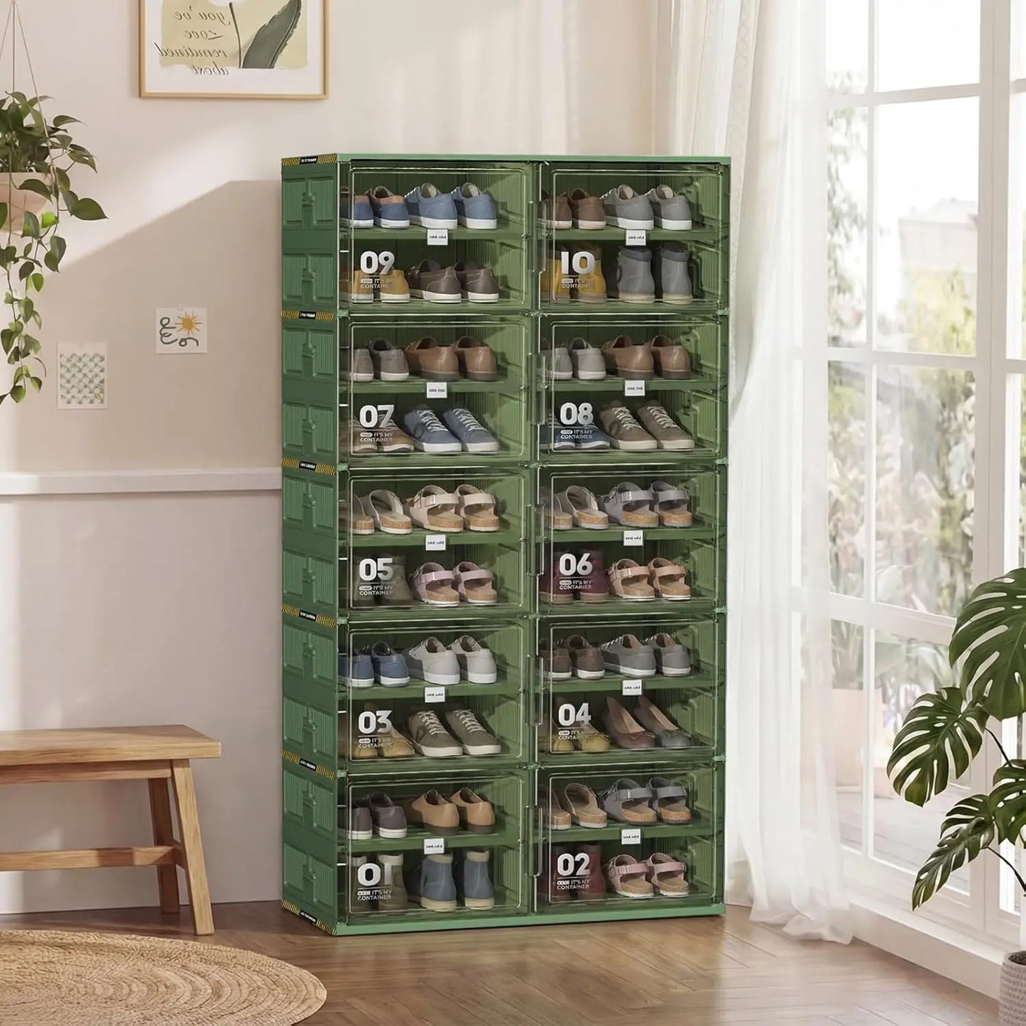 Foldable 10 Tier Shoe Rack Organizer For Entryway Storage