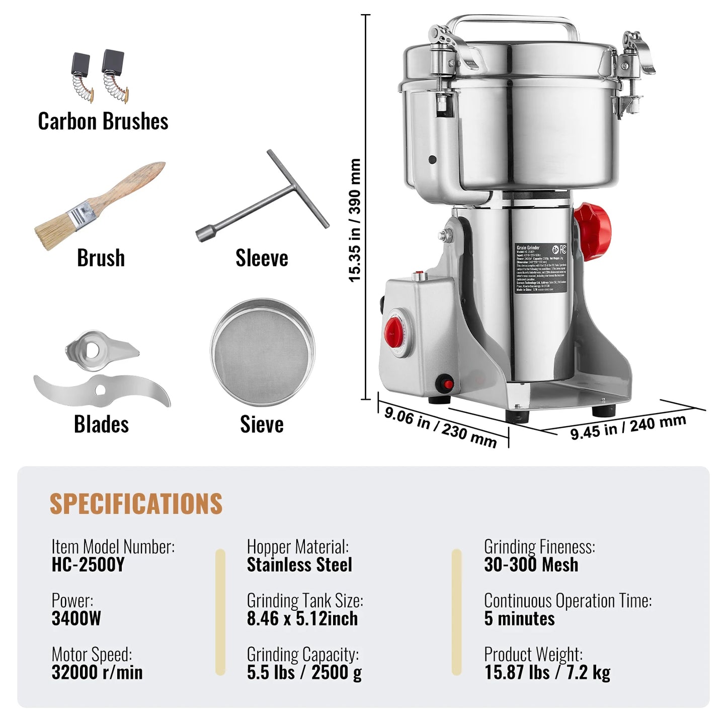 SucceBuy Electric Grain Mill Grinder 150-2500g For Dry Herbs