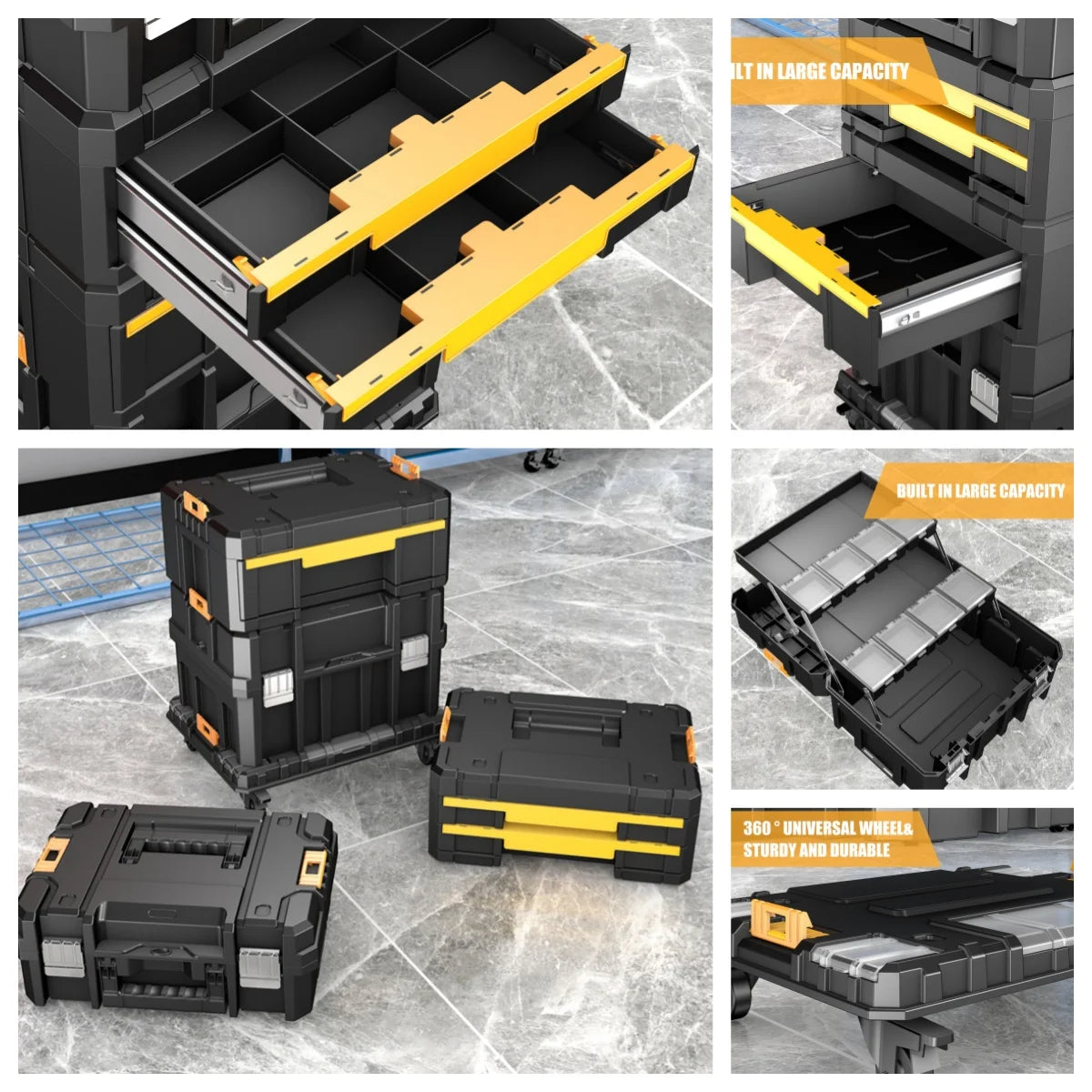 AIRAJ Multifunctional Tier Stackable Tool Organizer Rolling Storage Box