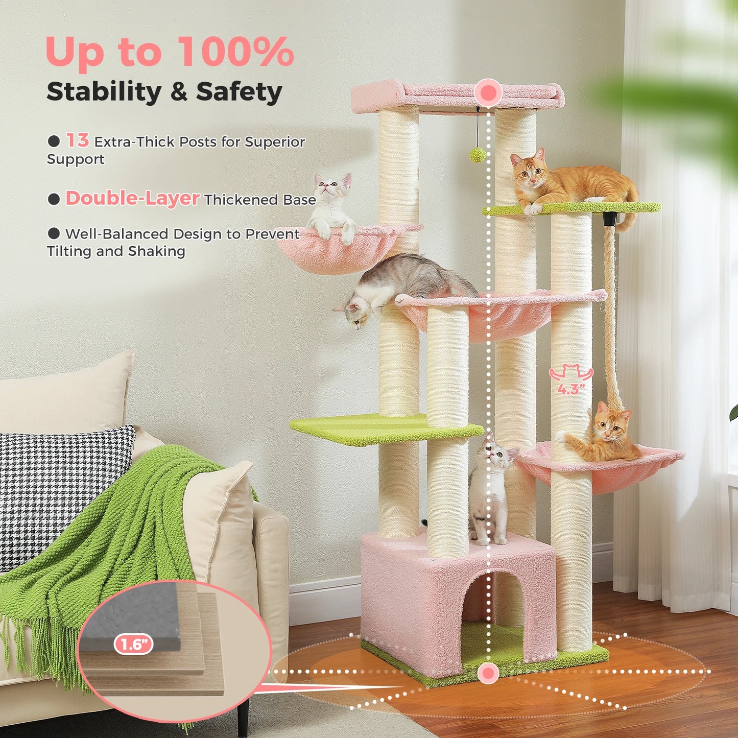 PAWZ Road Large Cat Tree Tower With Hammock And Levels