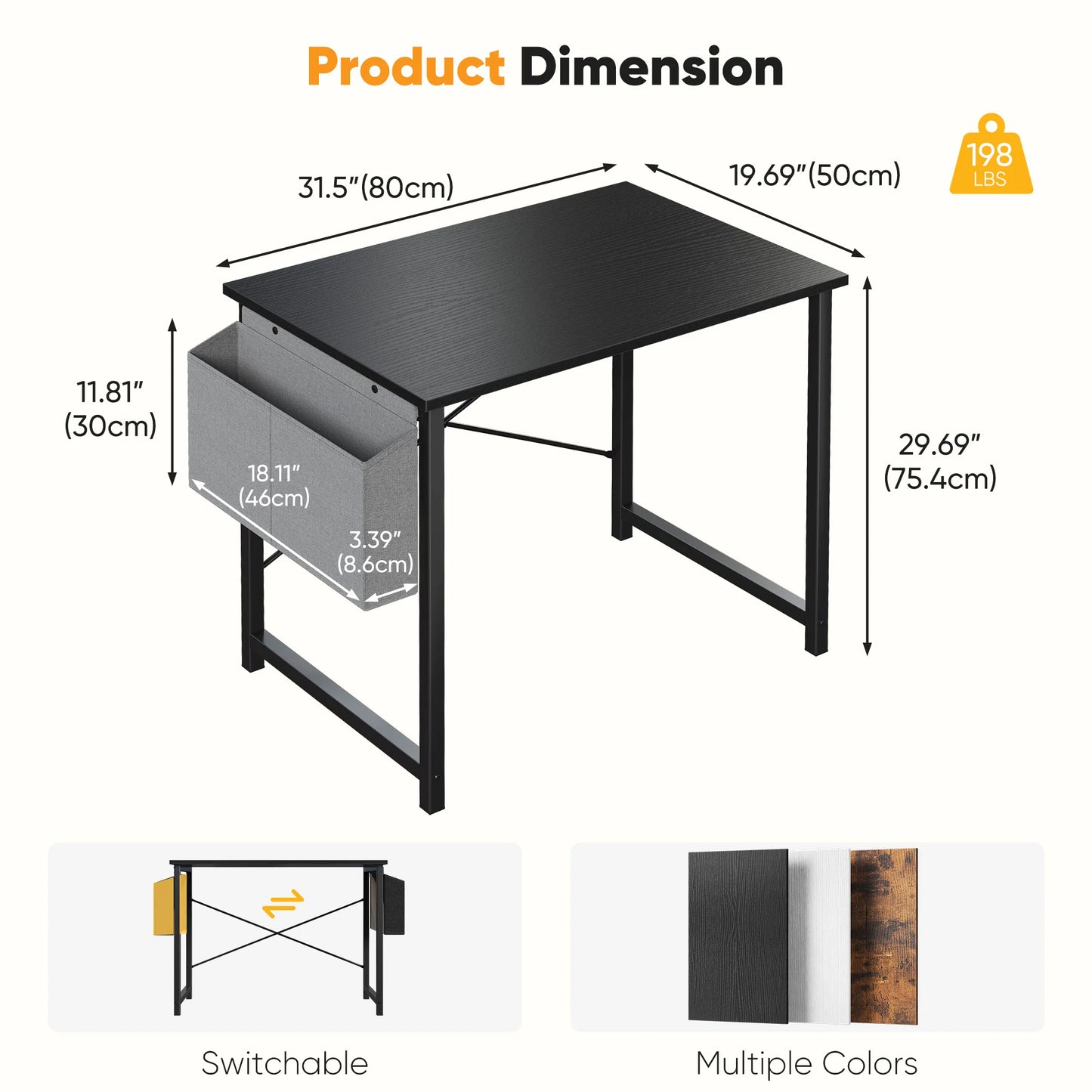 JHK Adjustable Computer Desk With Storage Bag Metal Frame Wood Top Assembly