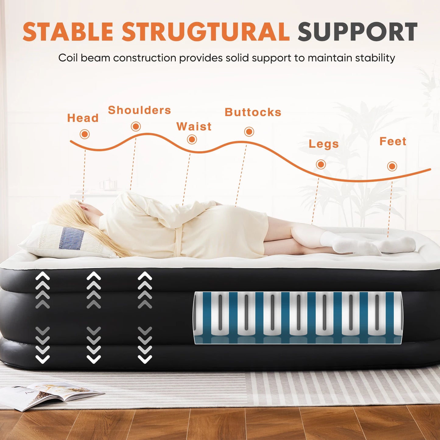 JHK Air Mattress With Non-Slip Bottom For Home Or Camping