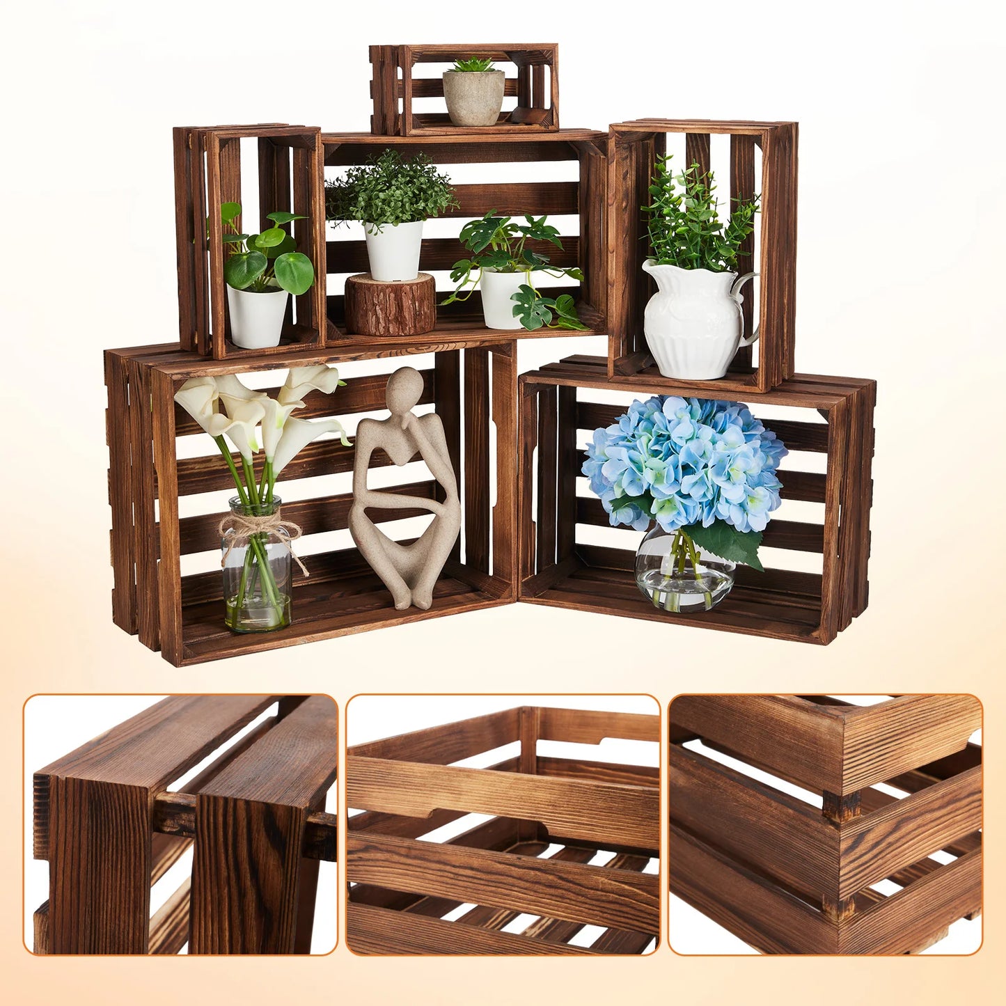 HiMISS 5 Pack Wooden Storage Crates Rustic Farmhouse Decor