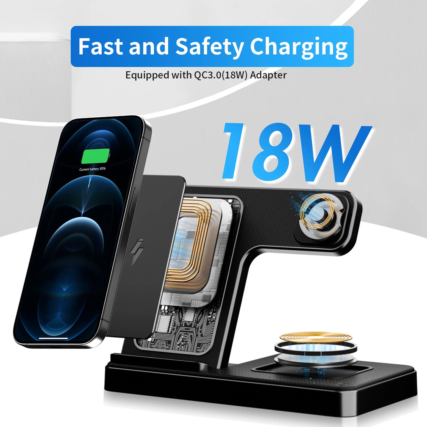 3-In-1 Magnetic Wireless Charger Station 18W Foldable