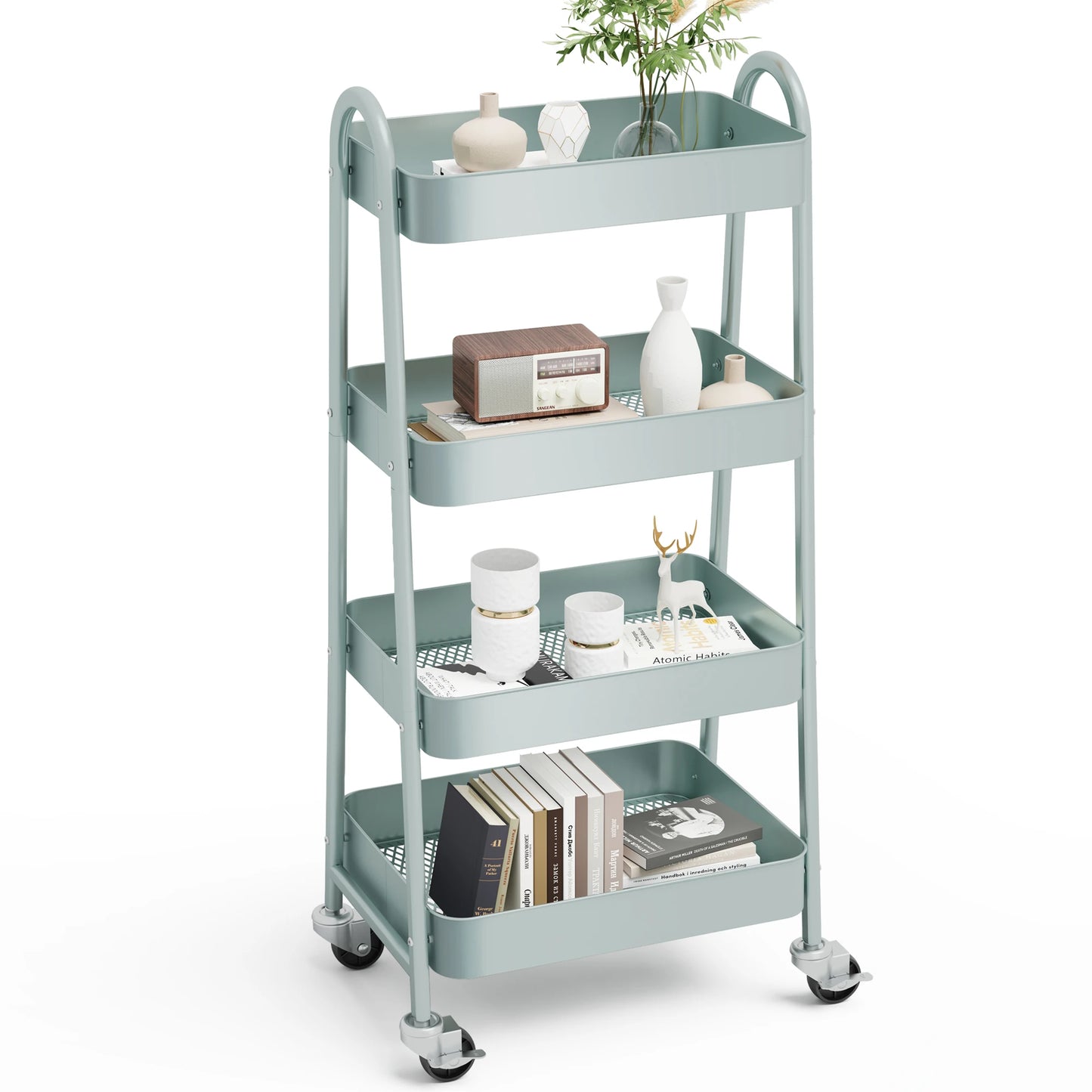 JHK 4 Tier Metal Storage Kitchen Cart With Lockable Wheels