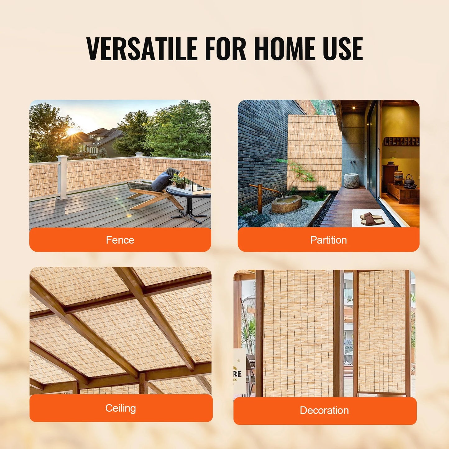 SucceBuy Natural Reed Fencing Roll For Outdoor Backyard Patio Divider