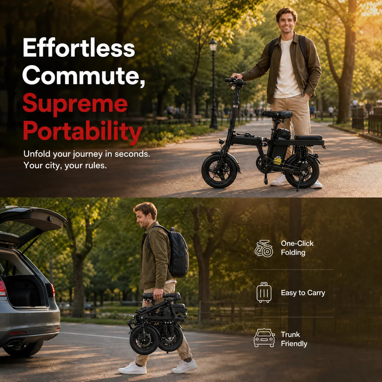Foldable 500W Electric Bicycle With 48V 15Ah Battery