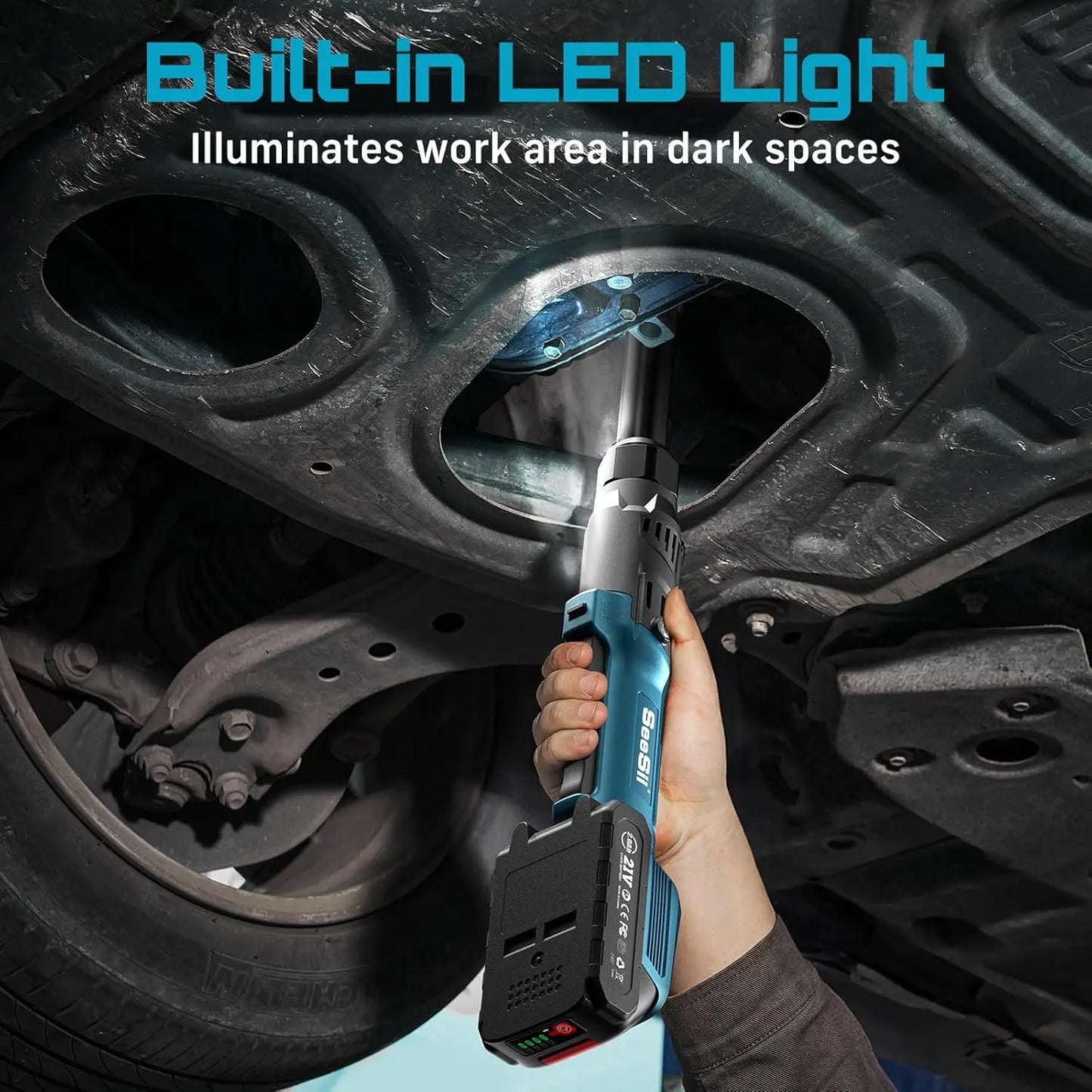 Seesii 21V Cordless Extended Electric Ratchet Wrench