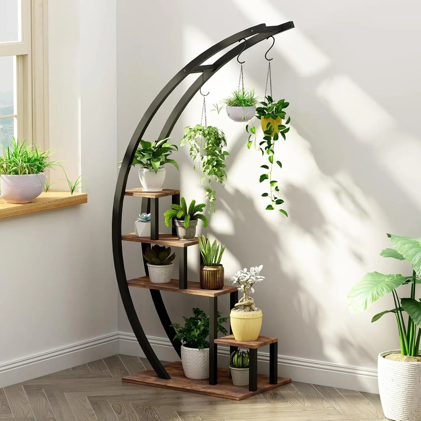 TWISTER.CK Indoor Half Moon Metal Plant Stand Shelf