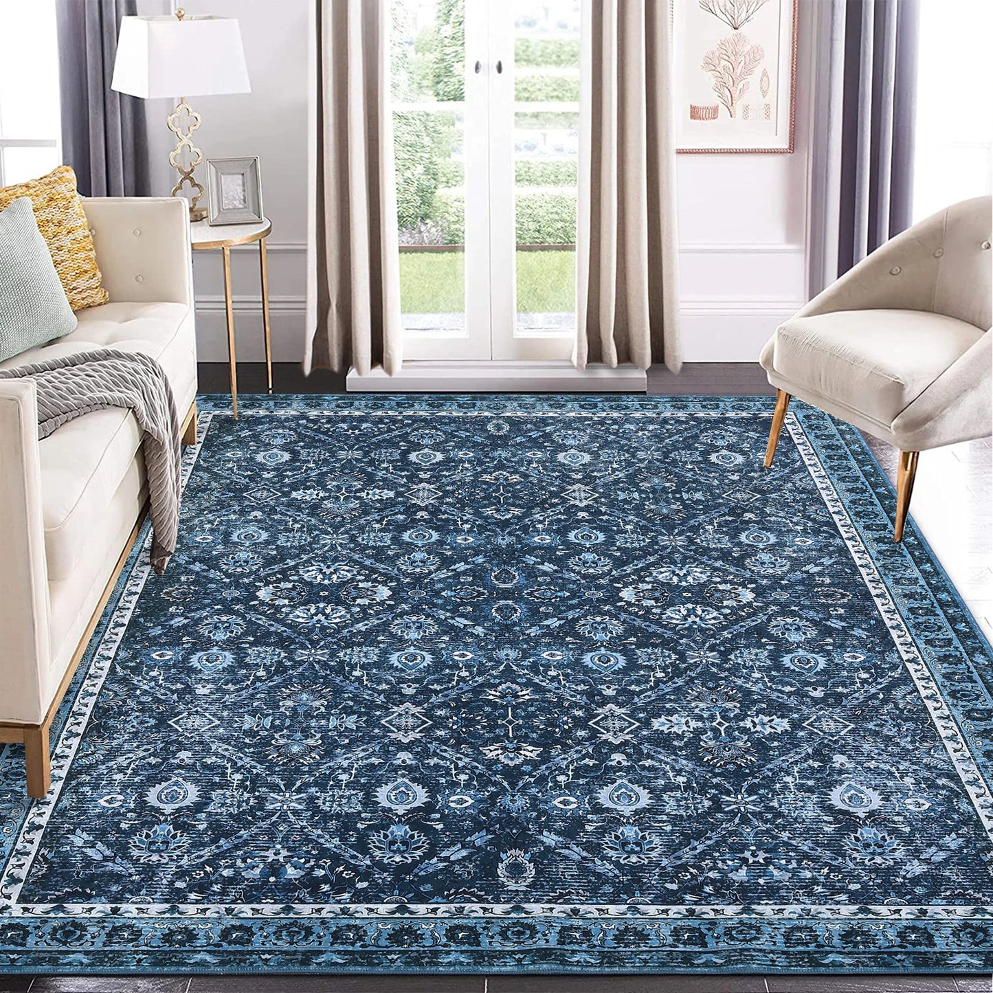 Polyester Moroccan Trellis Rug Non-Slip Stain Resistant