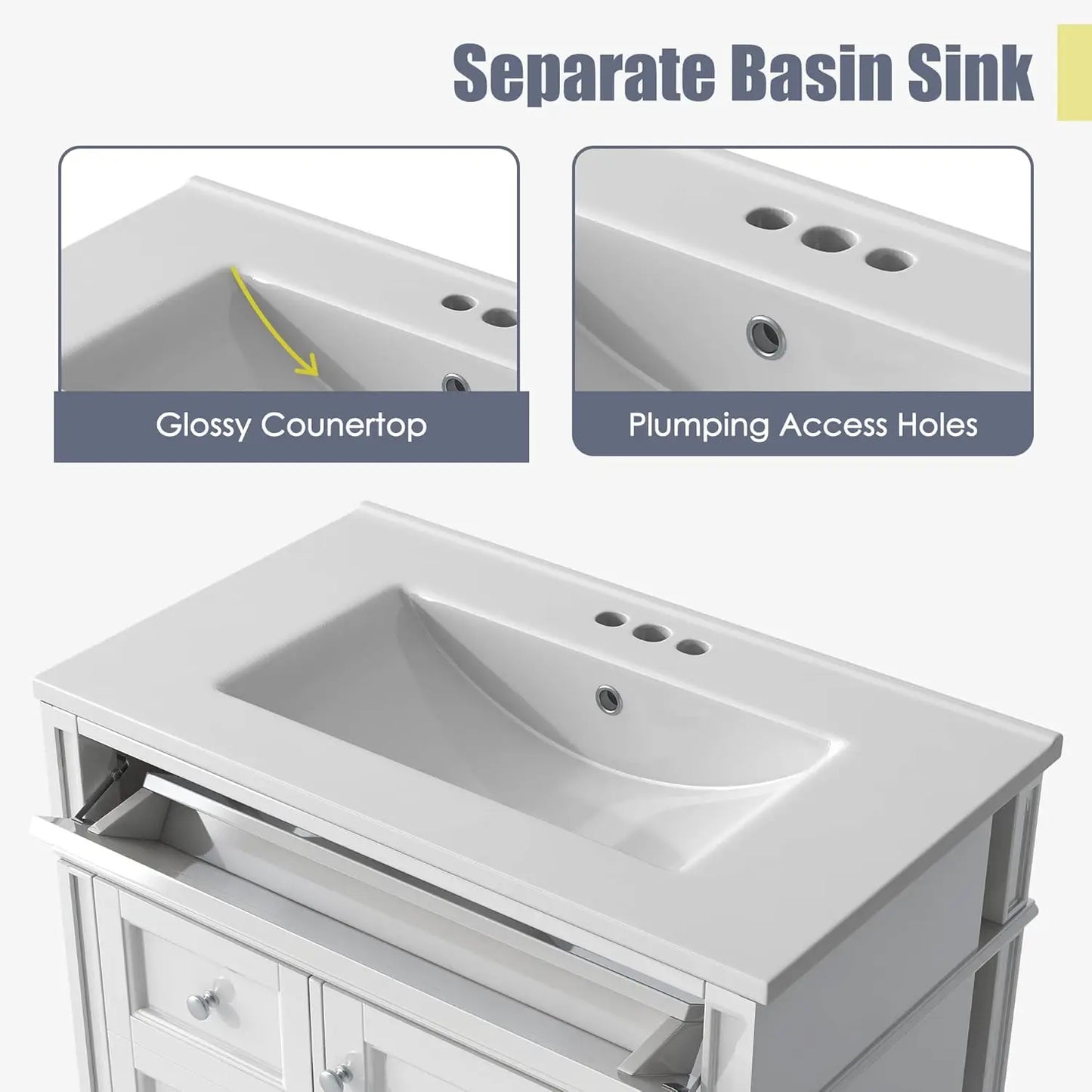 Modern Freestanding Bathroom Vanity With Ceramic Sink And Drawers