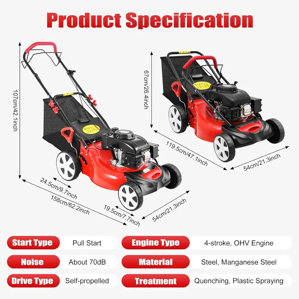 Self Propelled Gas Lawn Mower 5HP 140cc OHV Engine