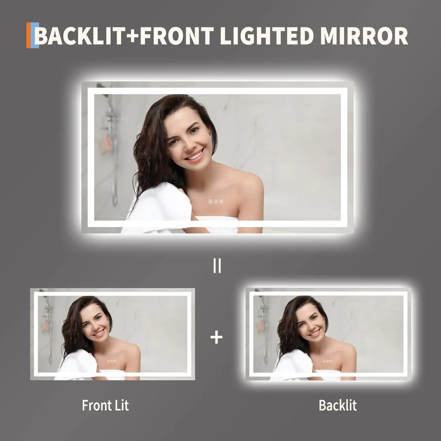 Twister.Ck Wall Mounted Frameless Front And Backlit Bathroom Mirror
