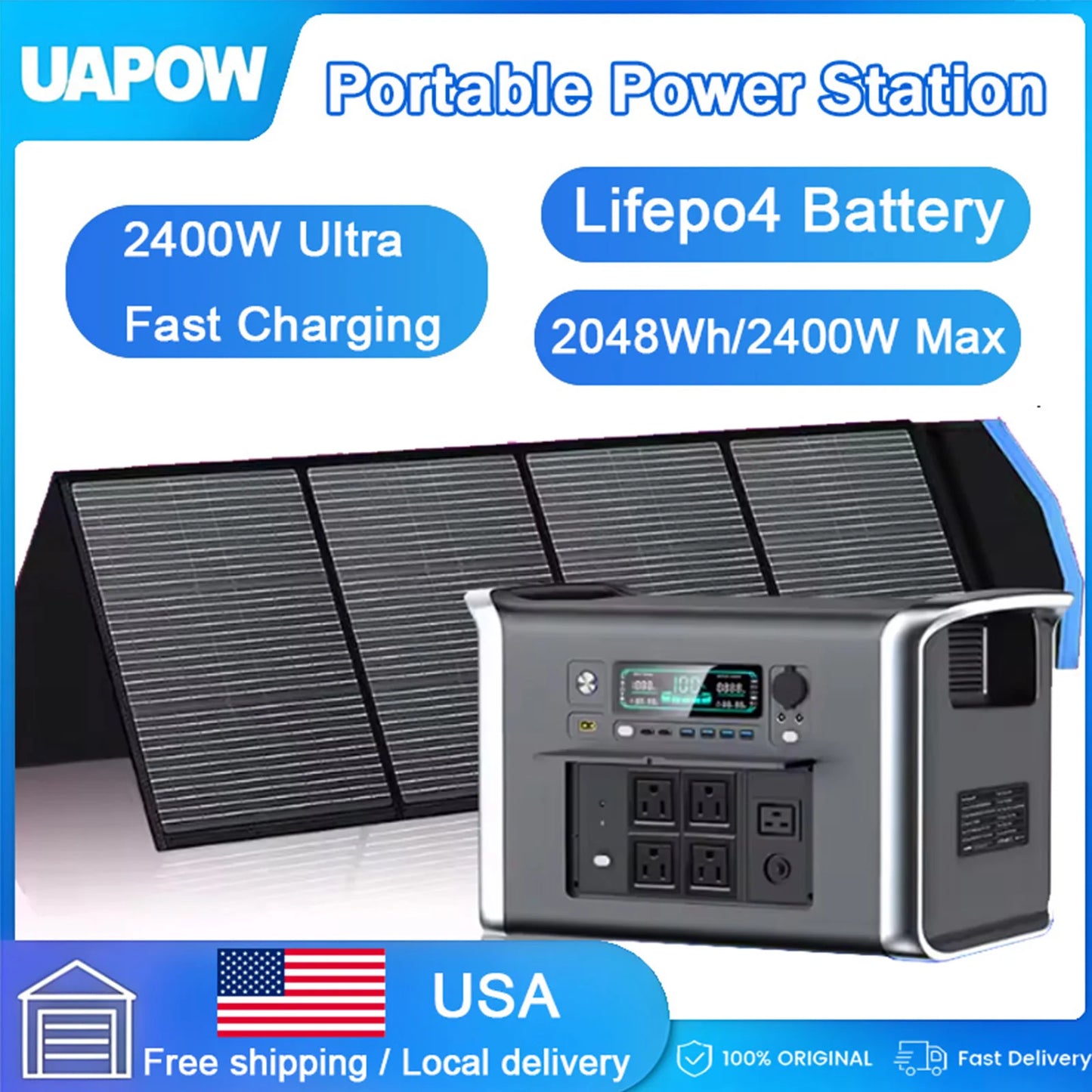Portable Power Station Solar Fast Charge Multi-Outlet for Camping & Car Lifepo4 Battery Power Bank SOS LED Lighting Generator