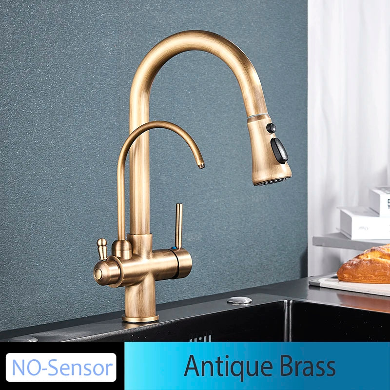 Onyzpily Deck Mounted Brass Dual Handle Kitchen Faucet