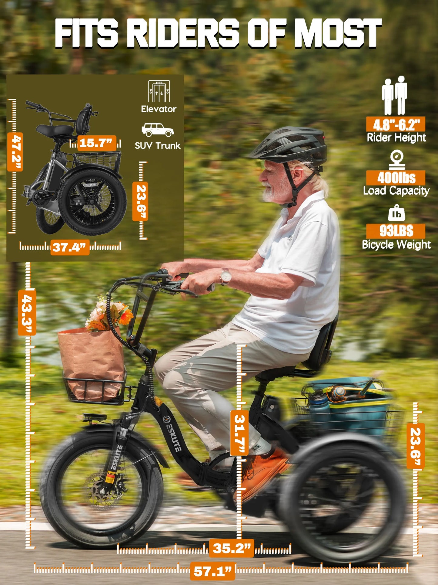 Eskute T300 Electric Trike With 1200W Motor And 624Wh Battery