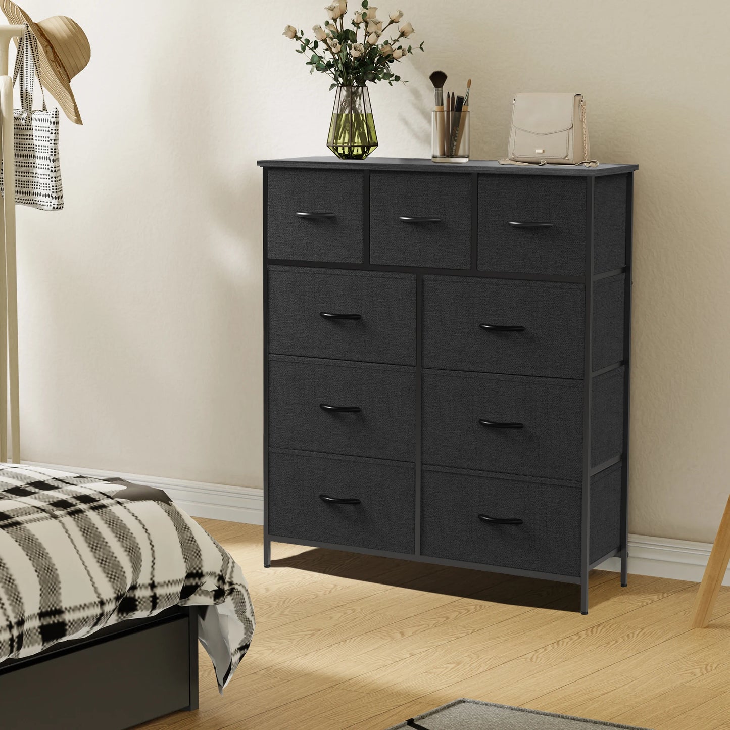 JHK 9 Drawer Fabric Storage Dresser Wardrobe Tall Chest