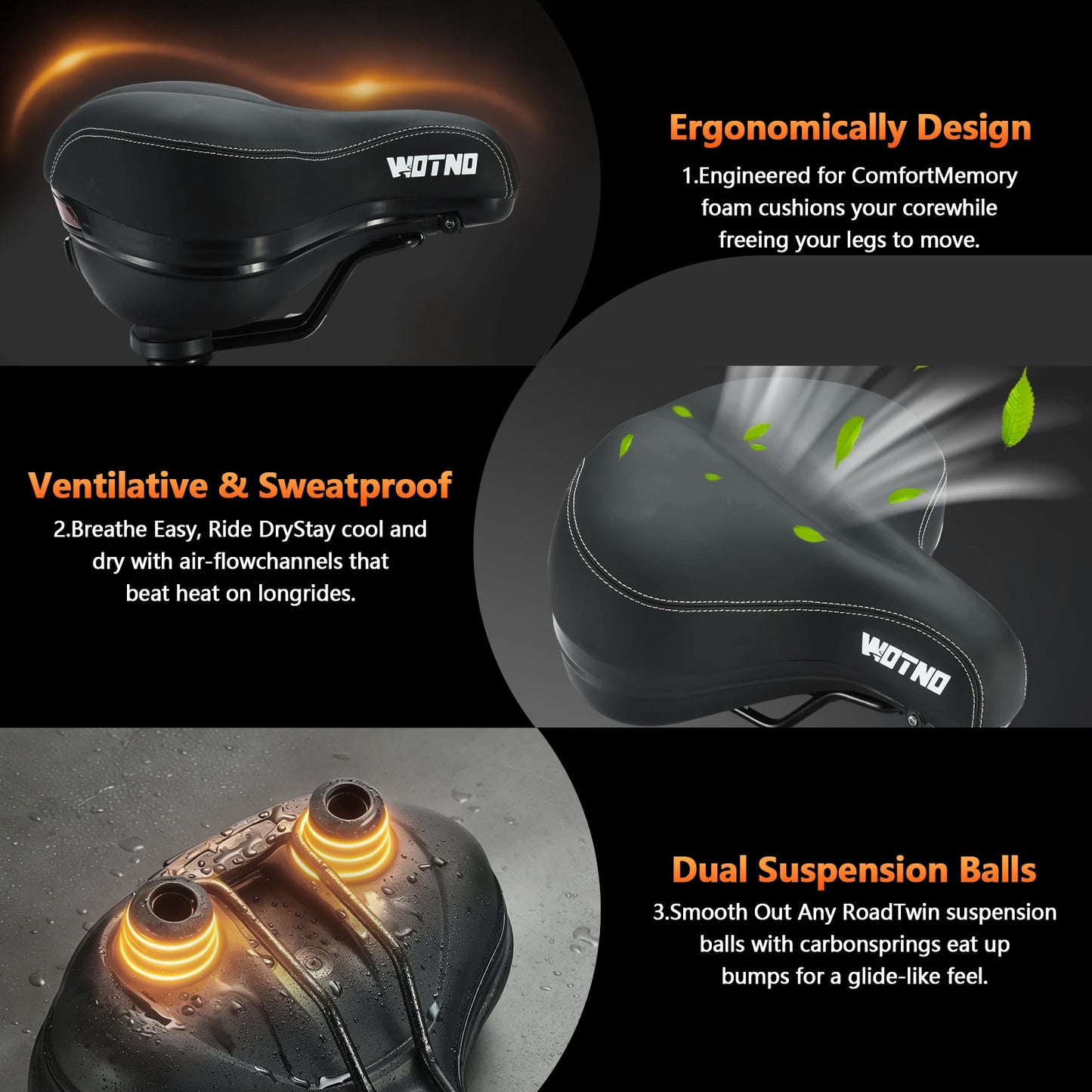 Road Bike Seat Unisex Memory Foam Saddle With Shock Absorbing