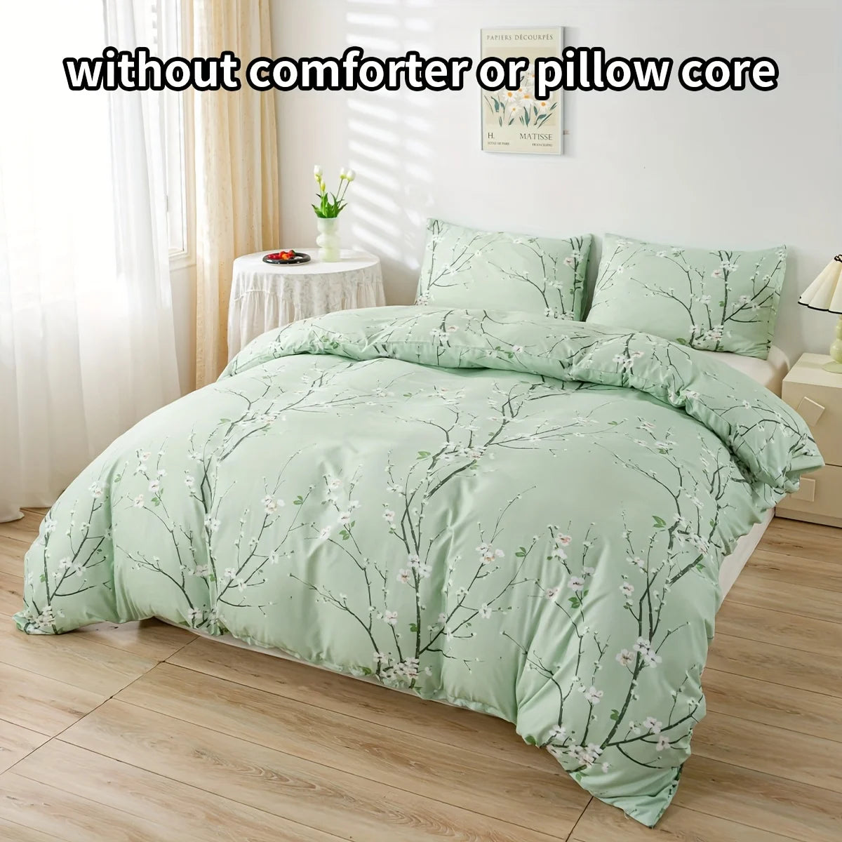 Plum Blossom Print Three-Piece Quilt Cover Set, Skin Friendly Bedding