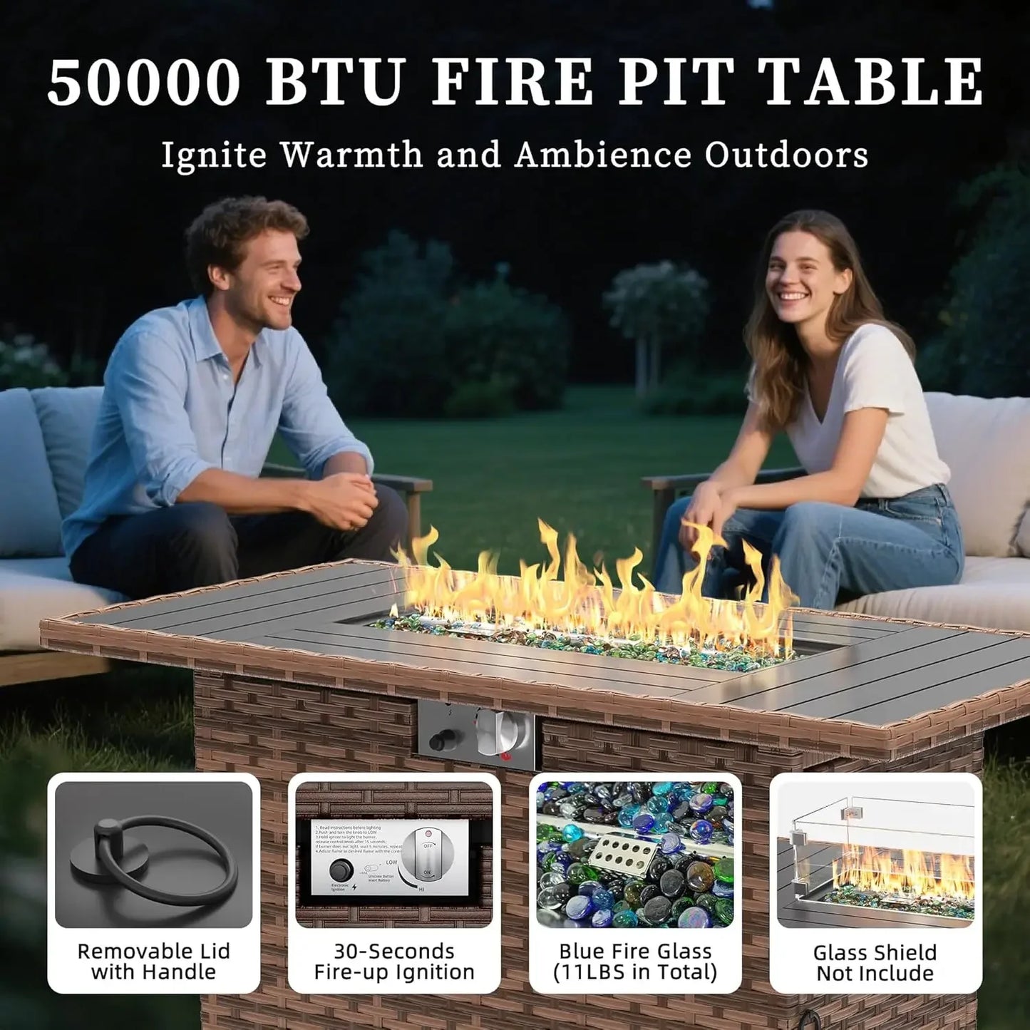 Outdoor Sectional Sofa Set With Fire Pit Table In Wicker