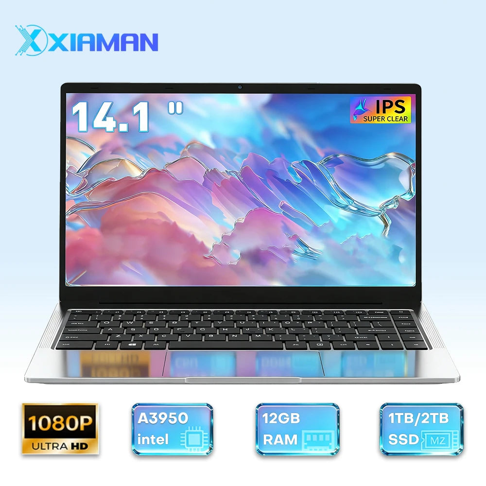Xiaman Ultra Slim Windows 11 Laptop Intel Atom A3950 12GB RAM 1TB SSD Notebook