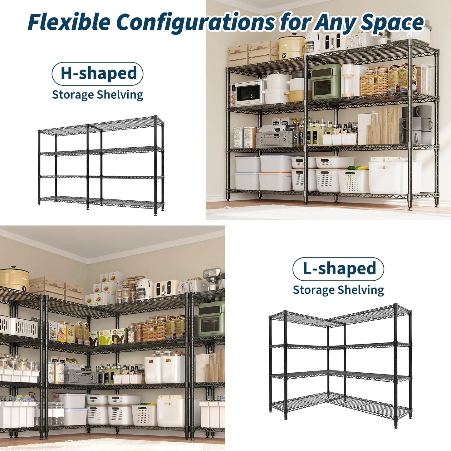 Metal Four Tier Storage Shelves Heavy Duty Wire Shelving Unit Garage