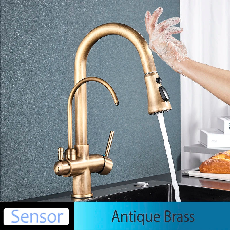 Onyzpily Deck Mounted Brass Dual Handle Kitchen Faucet
