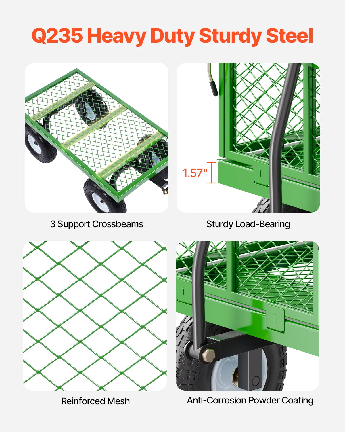 SucceBuy Heavy Duty Steel Garden Cart With Rotating Wheels