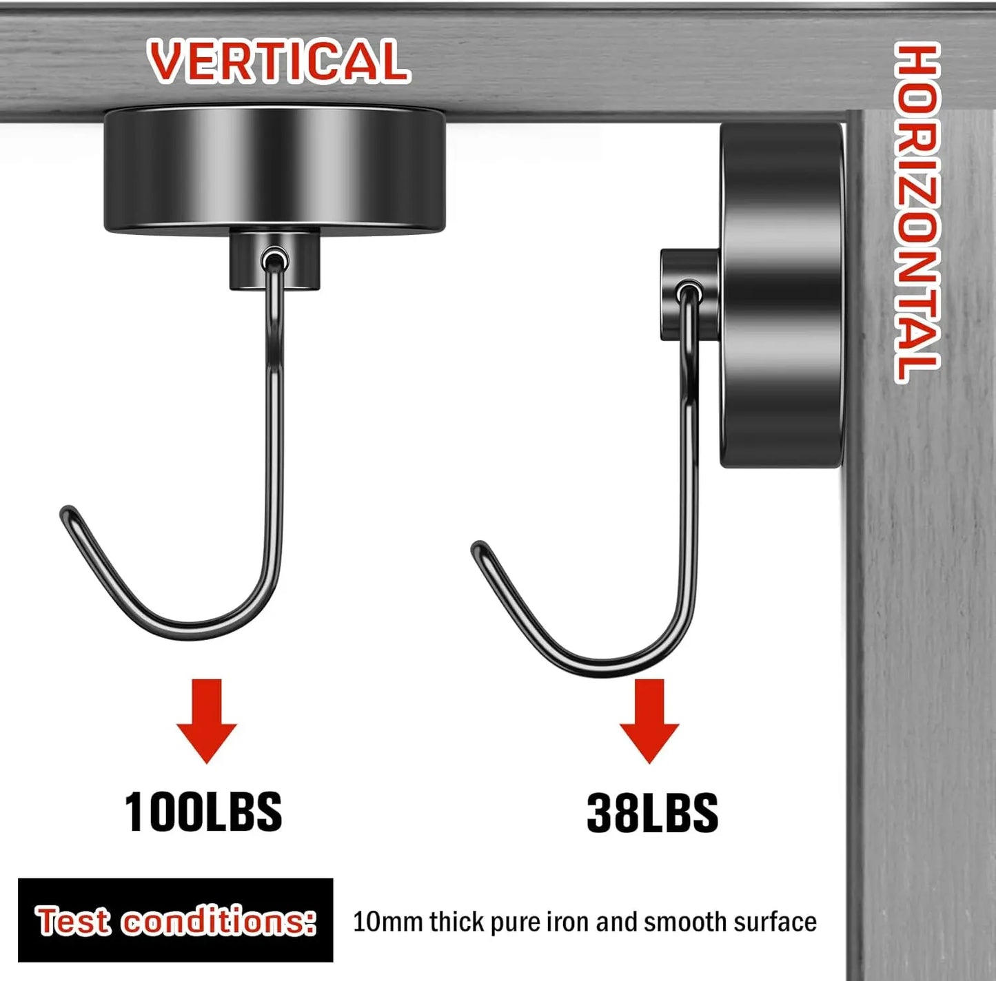 100lb+ Magnetic Hooks, Rare Earth Neodymium Magnets for Refrigerator, Grill & Cruise Essentials